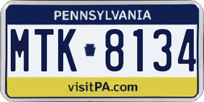 PA license plate MTK8134