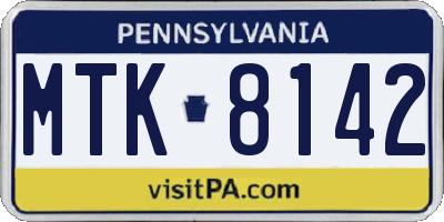 PA license plate MTK8142