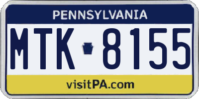 PA license plate MTK8155