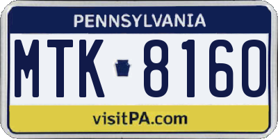 PA license plate MTK8160