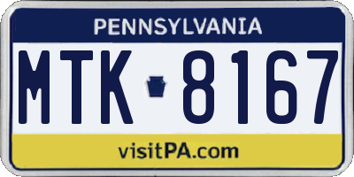 PA license plate MTK8167