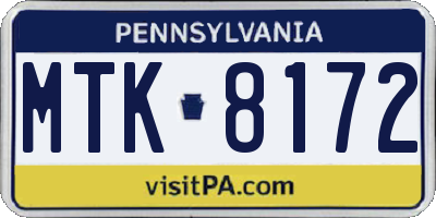 PA license plate MTK8172