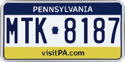 PA license plate MTK8187
