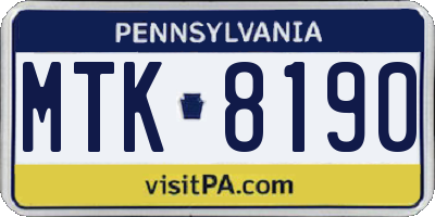 PA license plate MTK8190