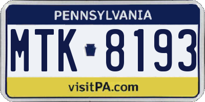 PA license plate MTK8193