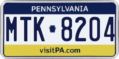 PA license plate MTK8204
