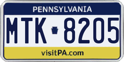 PA license plate MTK8205