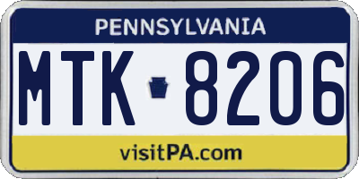 PA license plate MTK8206
