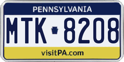 PA license plate MTK8208