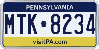 PA license plate MTK8234