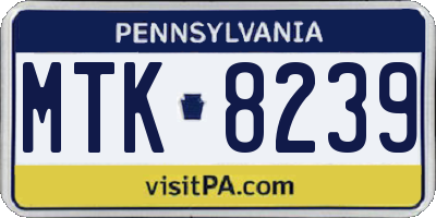 PA license plate MTK8239