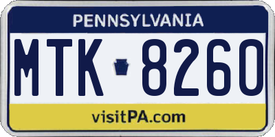 PA license plate MTK8260