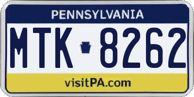 PA license plate MTK8262