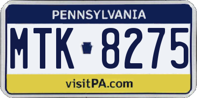 PA license plate MTK8275