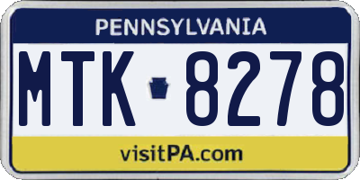 PA license plate MTK8278