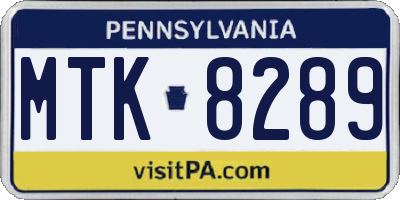 PA license plate MTK8289