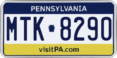 PA license plate MTK8290