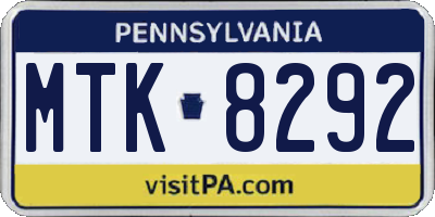PA license plate MTK8292
