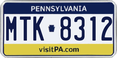 PA license plate MTK8312