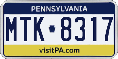 PA license plate MTK8317