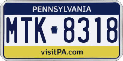 PA license plate MTK8318