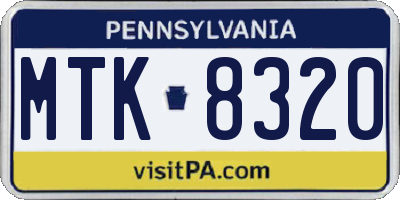 PA license plate MTK8320