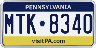 PA license plate MTK8340