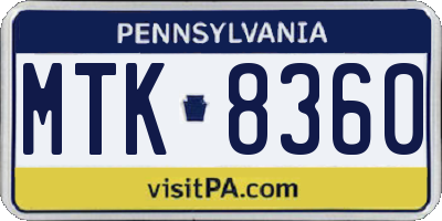 PA license plate MTK8360