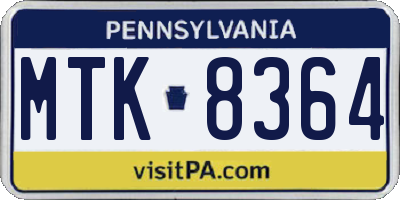 PA license plate MTK8364