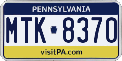 PA license plate MTK8370