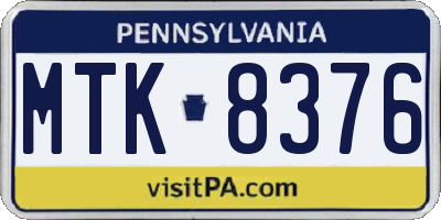 PA license plate MTK8376
