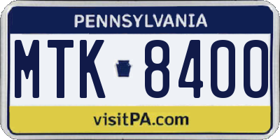 PA license plate MTK8400