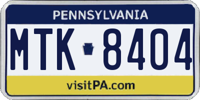 PA license plate MTK8404