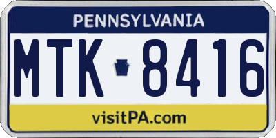 PA license plate MTK8416
