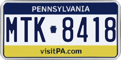 PA license plate MTK8418