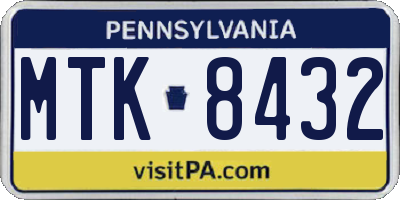 PA license plate MTK8432