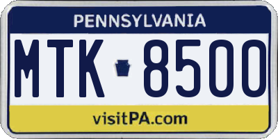 PA license plate MTK8500