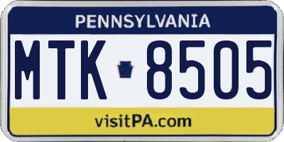 PA license plate MTK8505