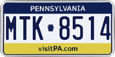PA license plate MTK8514