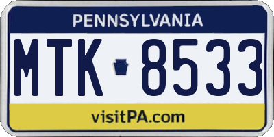 PA license plate MTK8533