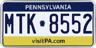 PA license plate MTK8552