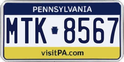 PA license plate MTK8567