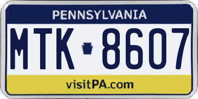 PA license plate MTK8607
