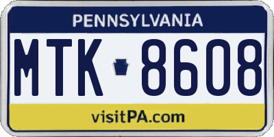 PA license plate MTK8608