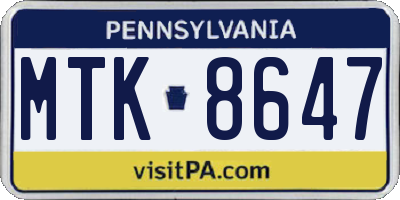 PA license plate MTK8647