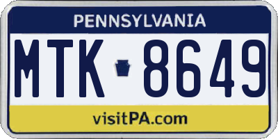 PA license plate MTK8649
