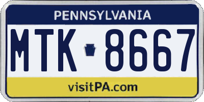 PA license plate MTK8667