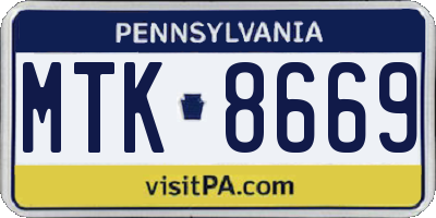 PA license plate MTK8669