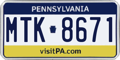 PA license plate MTK8671