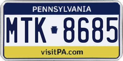 PA license plate MTK8685